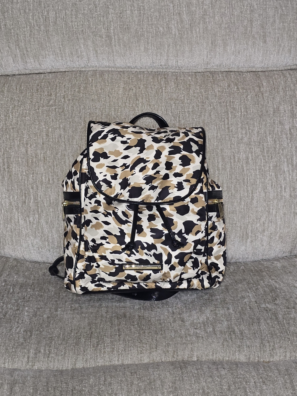 Brahmin Beige Black White Leopard Print Backpack